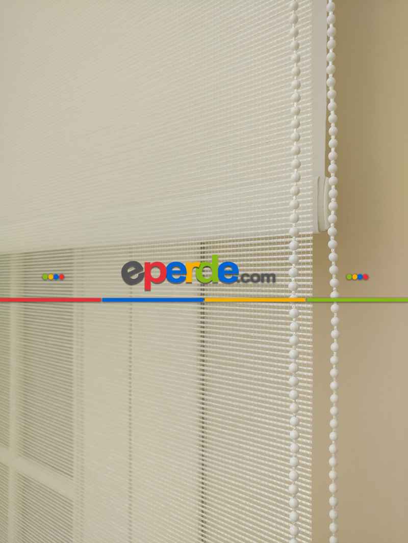 Mutfak - Bambu Tül Stor - Çiftli Sistem Tül Stor Perde (bamboo)- Krem