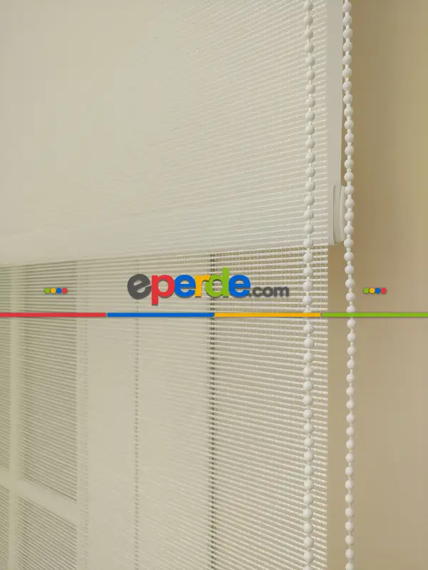 Bambu Tül Stor - Çiftli Sistem Tül Stor Perde (bamboo)- Krem