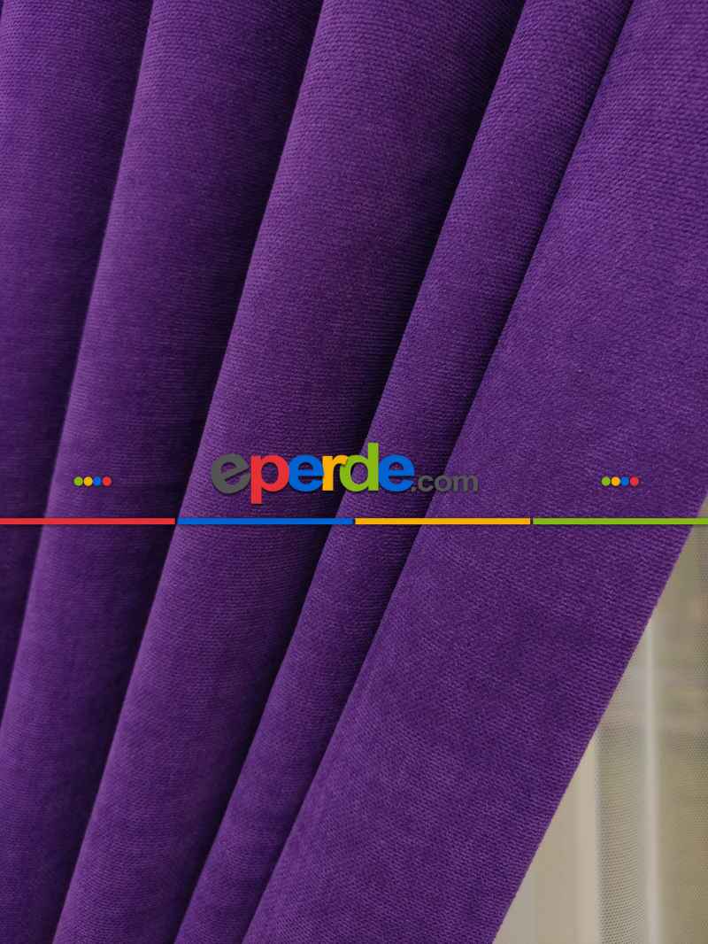 Mor Düz Fon Perde Dökümlü Birinci Kalite 300 Cm Geniş En Daha Hesaplı- Mor