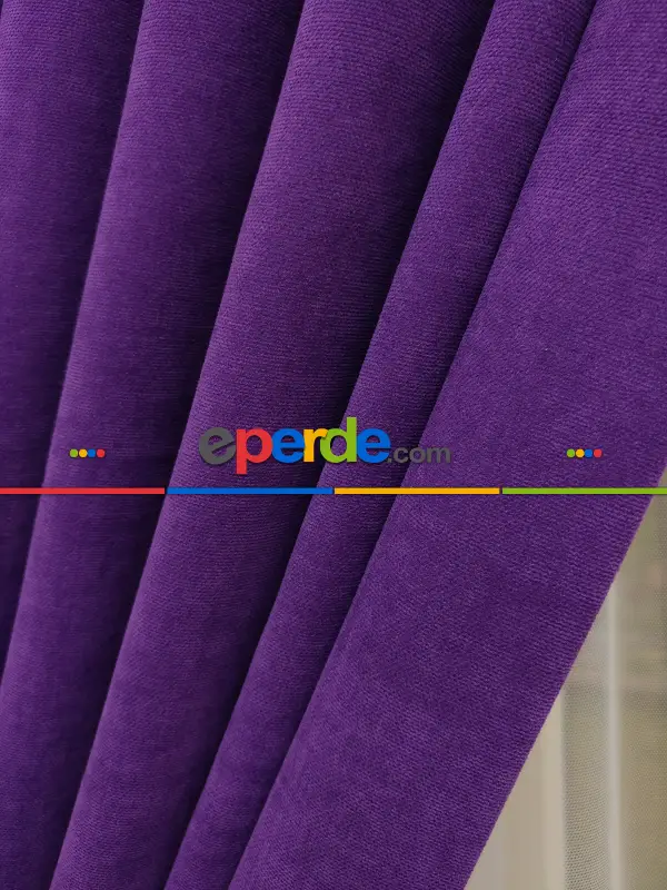 Salon Fon - Mor Düz Fon Perde Dökümlü Birinci Kalite 300 Cm Geniş En Daha Hesaplı- Mor
