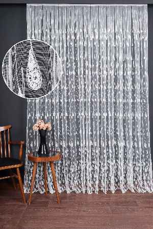 Damlacık Desenli Brode İşlemeli Tül Perde