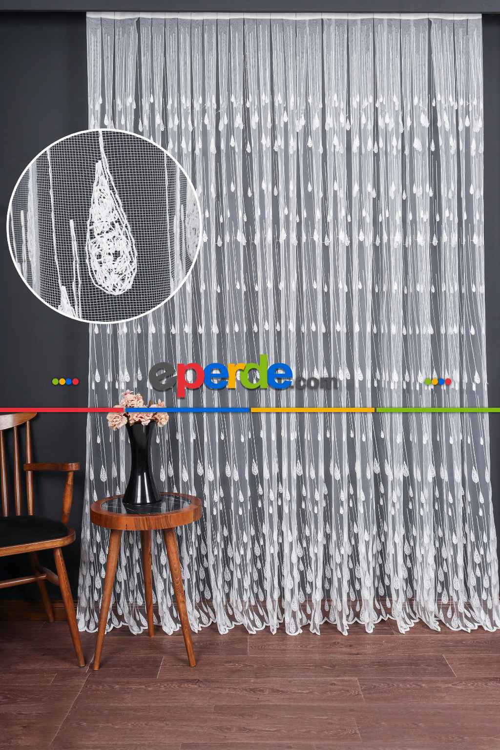 Damlacık Desenli Brode İşlemeli Tül Perde