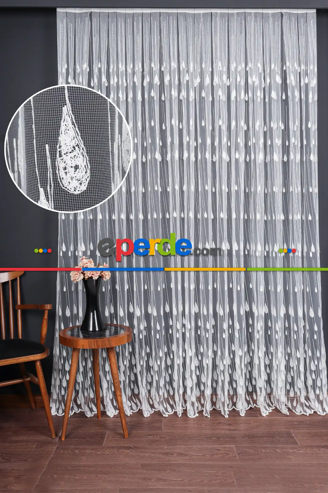 Damlacık Desenli Brode İşlemeli Tül Perde