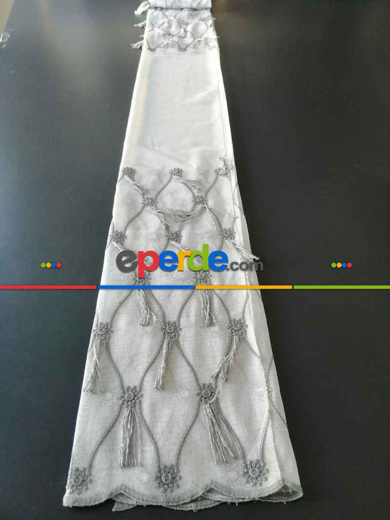 Oturma Odası - Yeni Sezon Fantazi Brode Bambu Zemin Tül Perde - 3 Renk Seçenekli