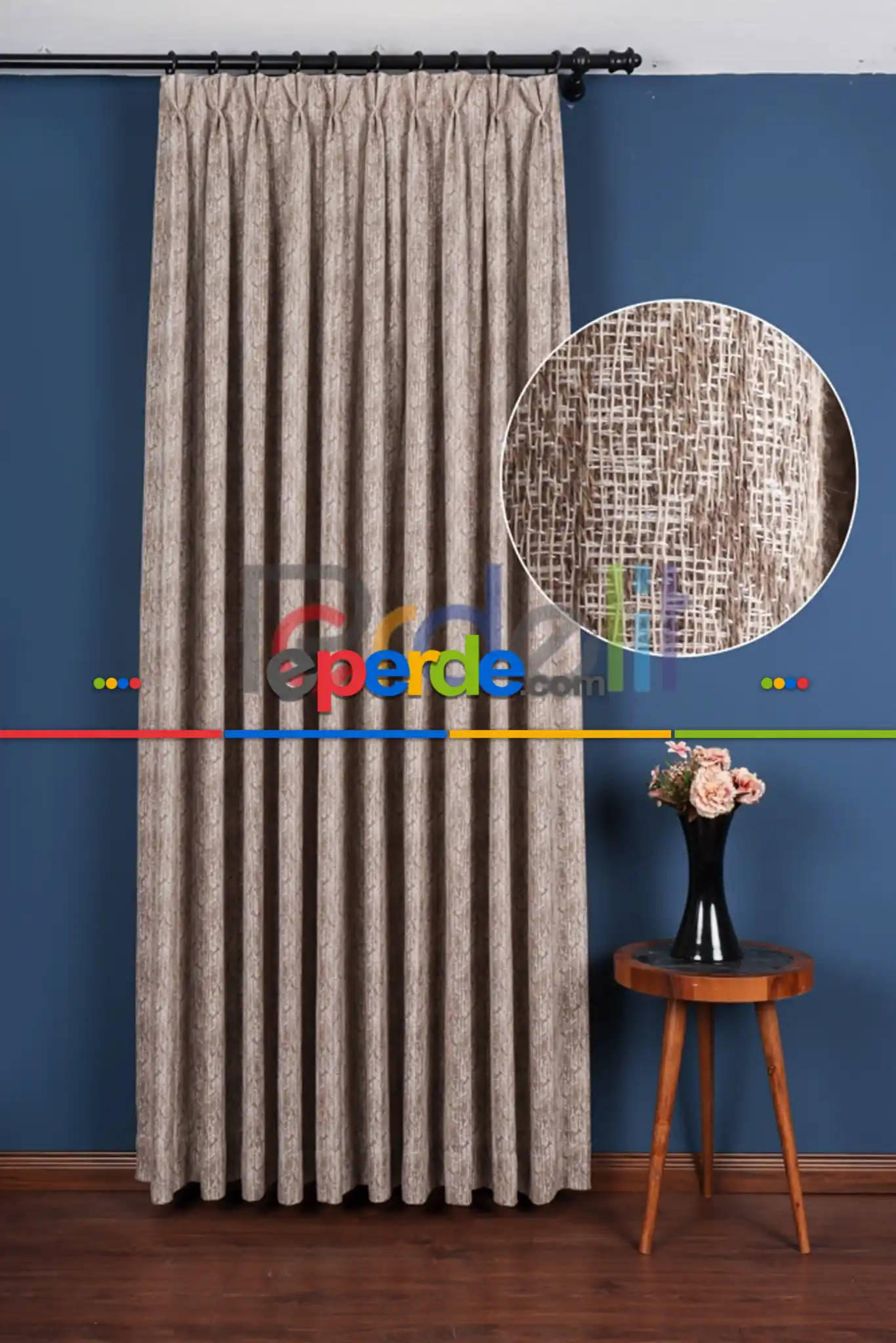 Balık Sırtı Desenli Jakar Dokuma Krem Fon Perde