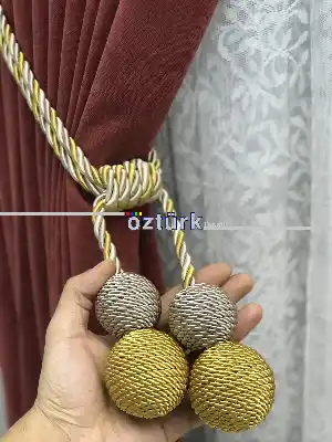 Kordon Sarım Özel Fon Perde Bağı Çift Toplu Gold Vizon- Vizon Rengi-roze Gold