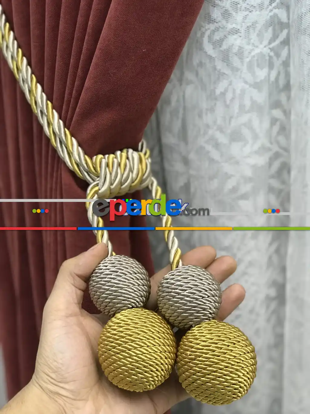 Kordon Sarım Özel Fon Perde Bağı Çift Toplu Gold Vizon- Vizon Rengi-roze Gold