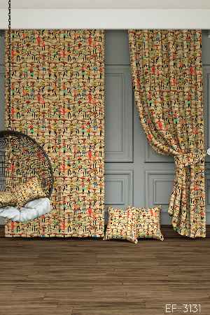 Dökümlü Kumaştan Afrikalı Kadın Figürlü Etnik Desenli Baskılı Fon Perde