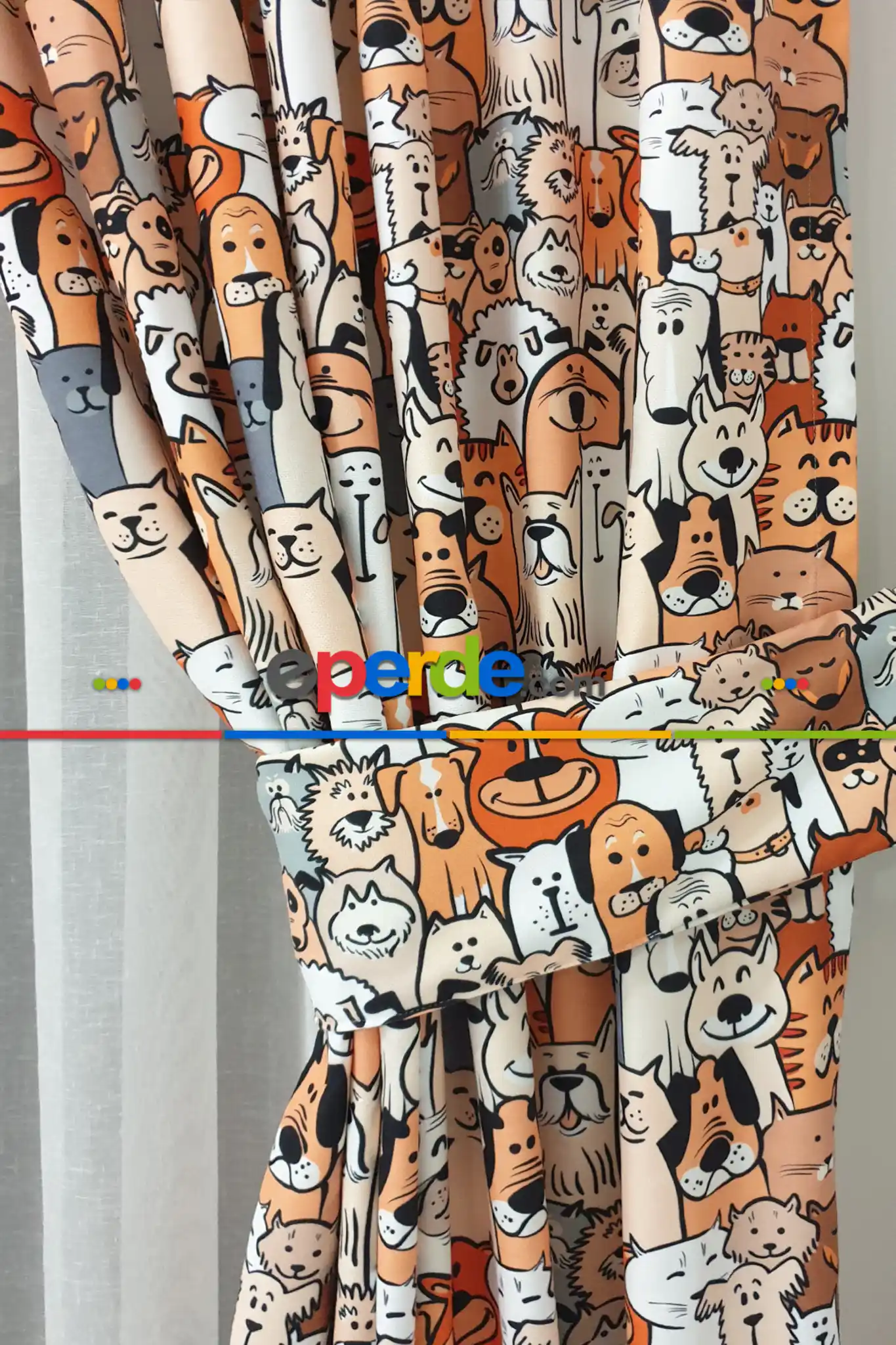 Köpek Resimli Fon Perde K339 H - Kumaşı Kalındır Duck Bezi Değildir.- Gri-Füme-Antrasit-Kahve-Çok Renkli