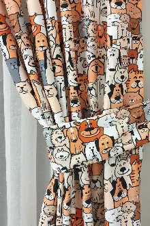 Köpek Resimli Fon Perde K339 H - Kumaşı Kalındır Duck Bezi Değildir.- Gri-Füme-Antrasit-Kahve-Çok Renkli