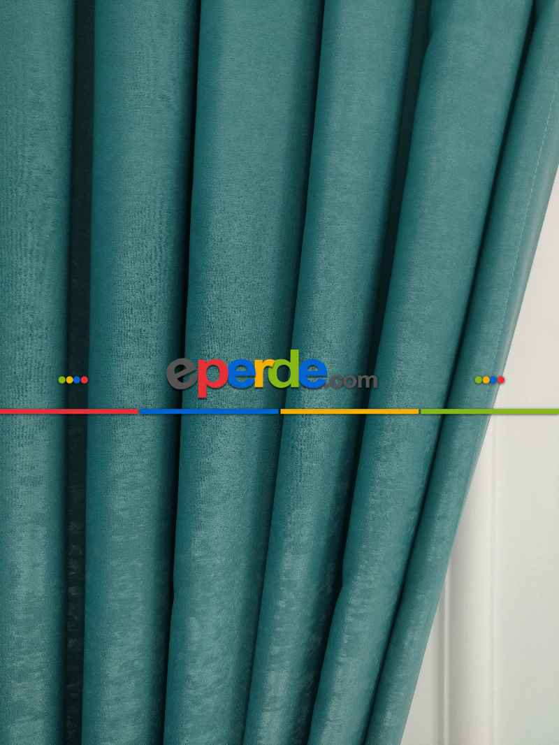 Salon - Soft Fon Perde Açık Petrol Dökümlü En - Petrol Mavisi