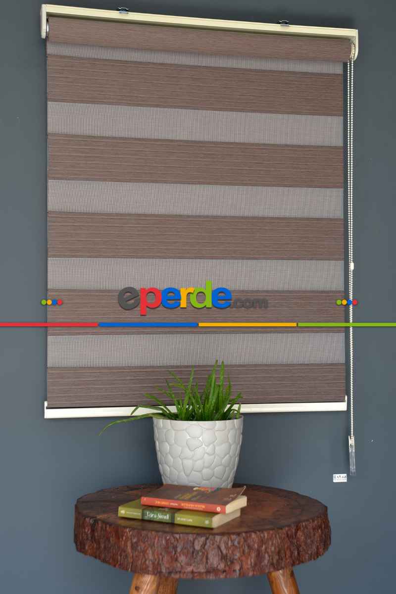 Halim Perdesan Kb-06 Koyu Kahverengi Renk Etekli Veya Eteksiz Karartma Zebra Stor Perde