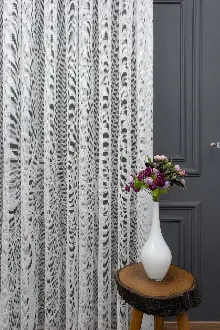 Genç Odası - Eteği Dal Ağaç Desenli Örme Tül - Ekru