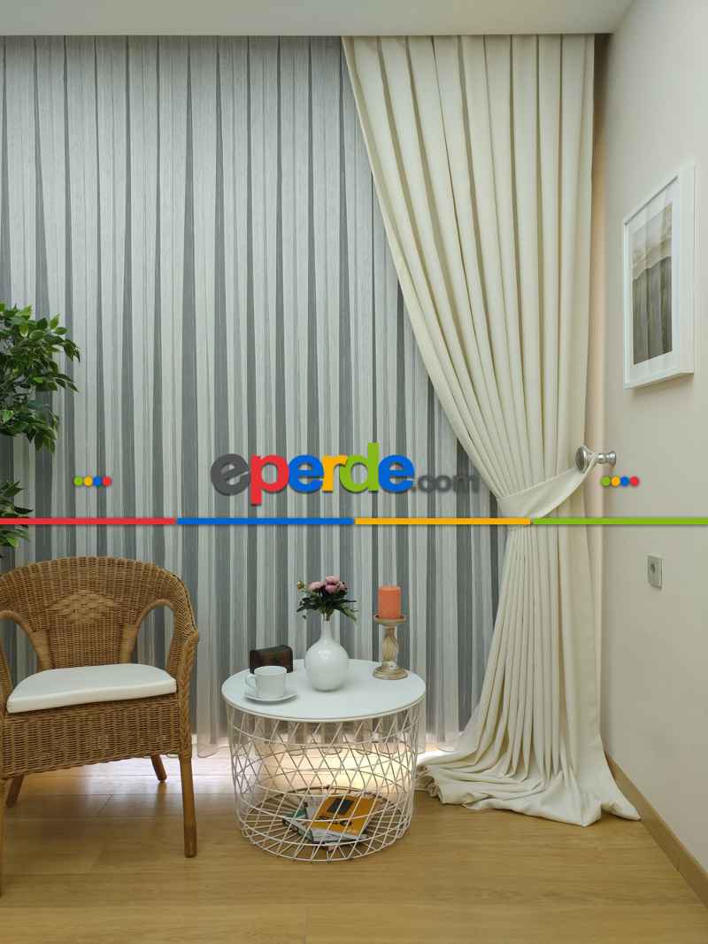 Keten Bej Renk Düz Fon Perde- Bej