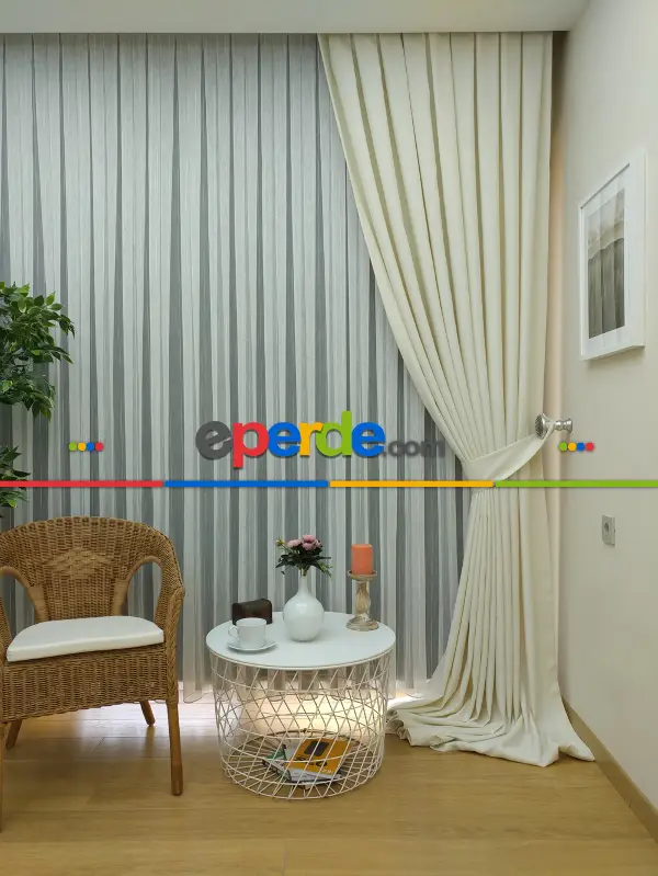 Yatak Odası - Keten Bej Renk Düz Fon Perde- Bej