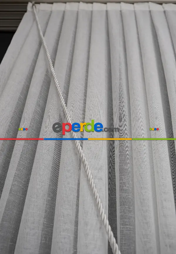 Keten Yalancı Kruvaze - Tülden Fon - Halat İle Yana Toplamalı Tül - Kordon Toplama Tül - Çift Veya Tek Kanat - Aksesuar İlave Ücretlidir - Kurşunlu Tül