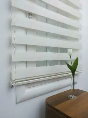 Krem Düz Bambu Zebra Perde- Krem