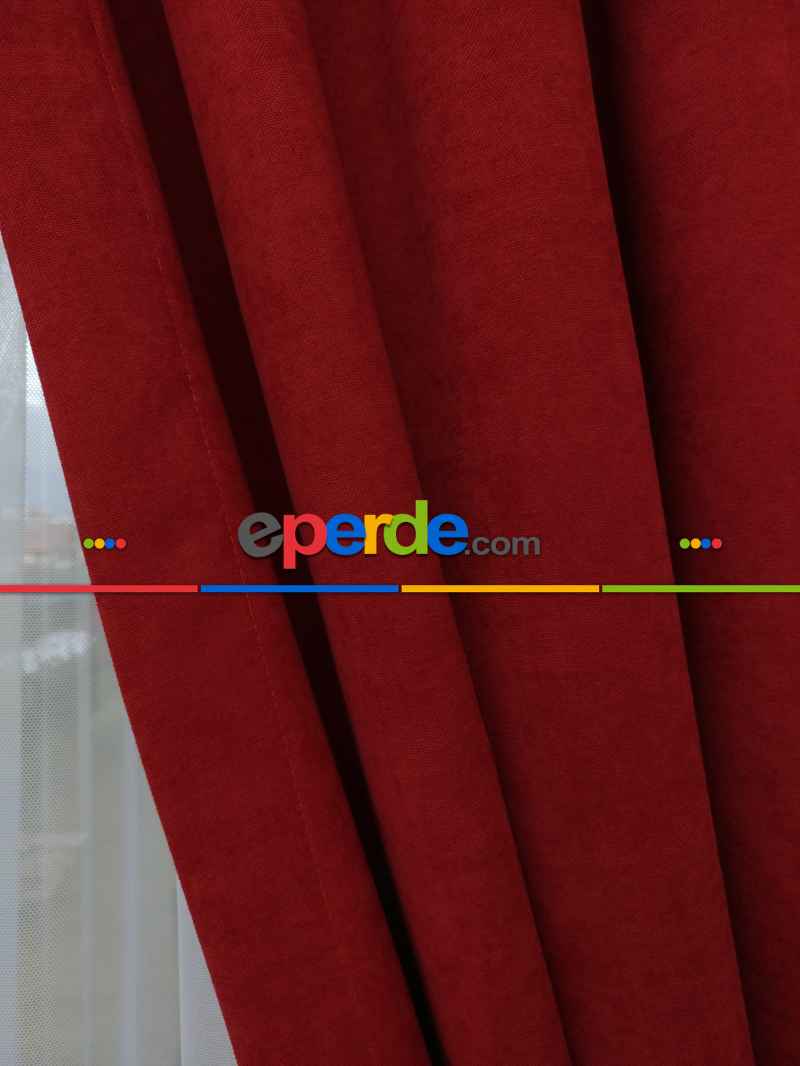 Kırmızı Düz Fon Perde - Kırmızı
