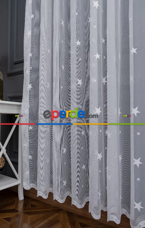 Yıldız Desen Çocuk Ve Genç Odası Tül Perde- Ekru