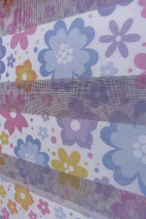 Çiçekli Desen Zebra Perde- Mavi-sarı-pembe