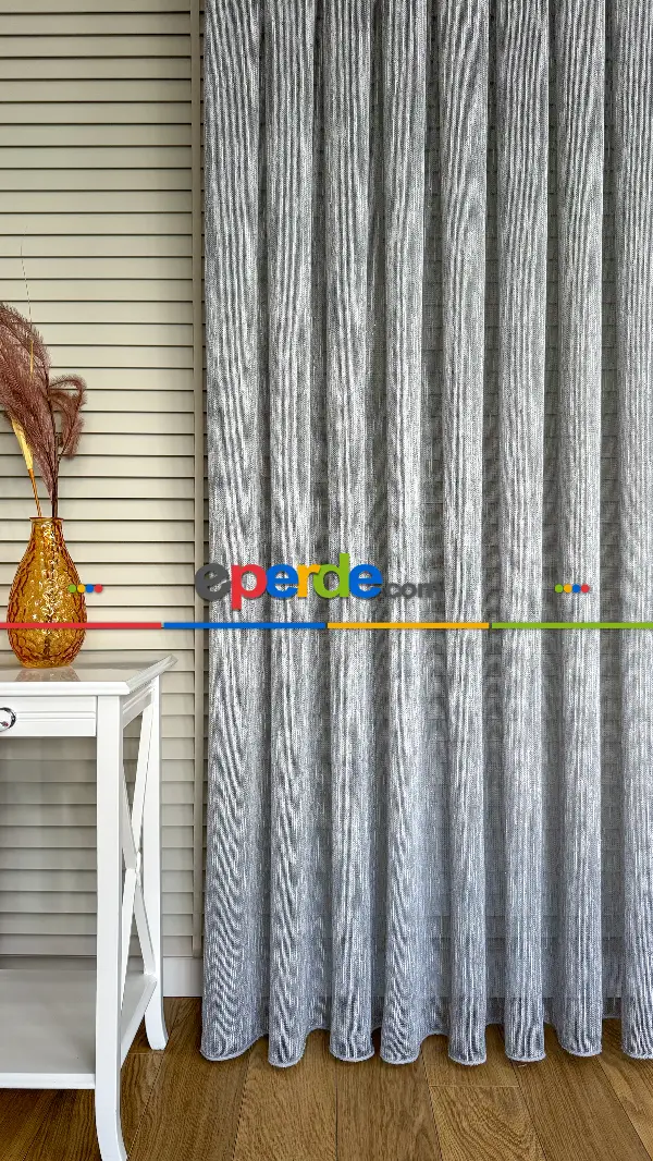 Mutfak Gri Şantuk Keten Tül Perde - Hafif Gümüş Simli - Ağır Gramajlı Premium