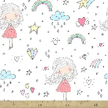 Bebek Odası Fon - Desenli Fon Perde Evm699 Kumaşı Kalındır Duck Bezi Değildir- Beyaz