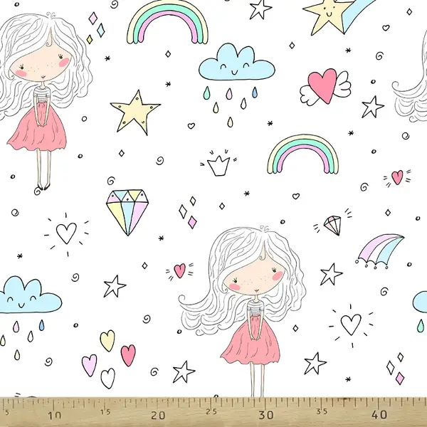 Kız Çocuk Desenli Fon Perde Evm699 Kumaşı Kalındır Duck Bezi Değildir- Beyaz-Pembe