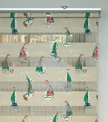 Gemi Desen Baskılı Zebra Perde- Yeşil-kırmızı-bej