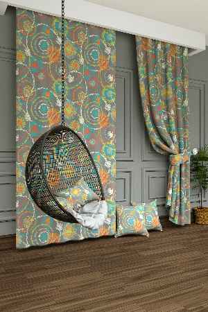 Dökümlü Kumaştan Genç Odası - Renkli Halkalar Desenli Baskılı Fon Perde