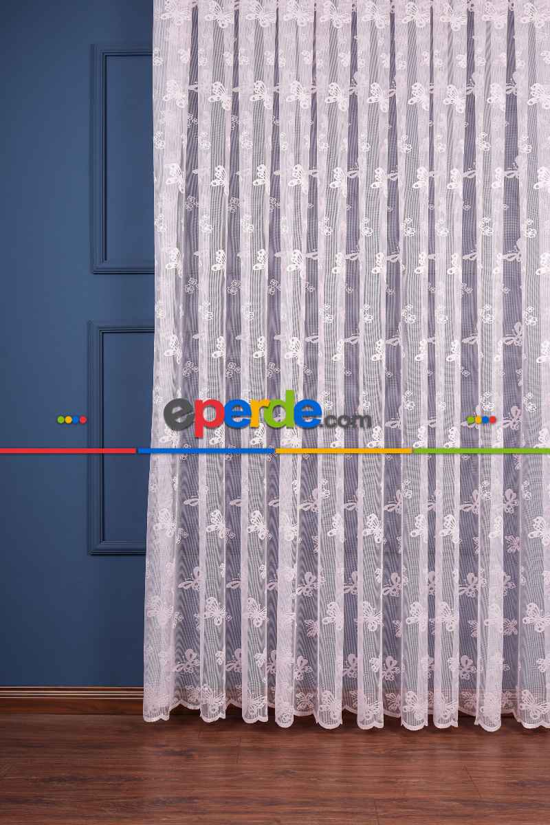 Kelebek Desenli Örme Tül Perde