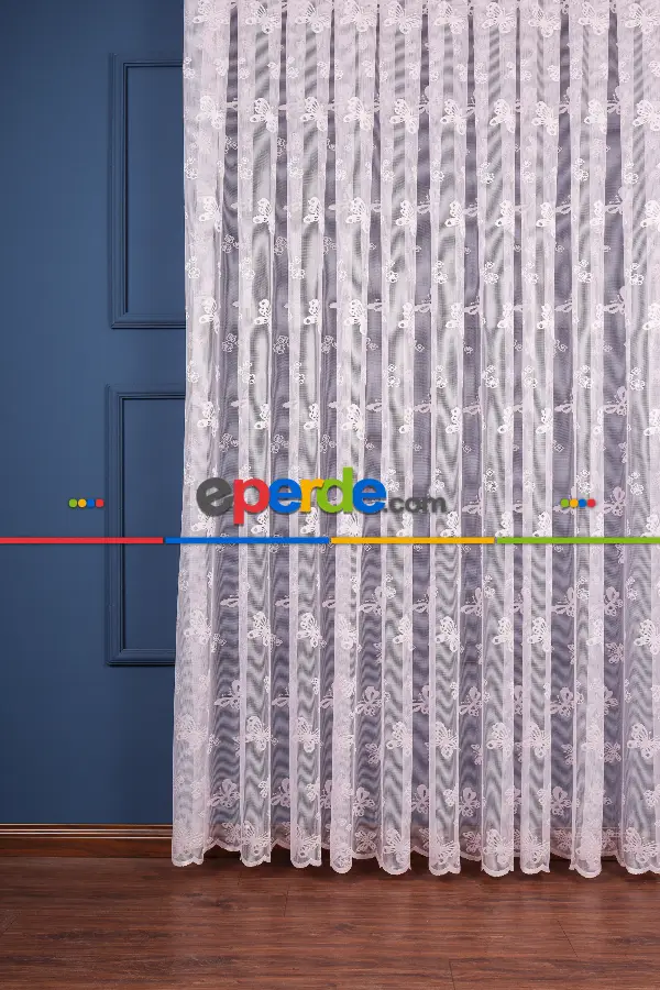 Kelebek Desenli Örme Tül Perde