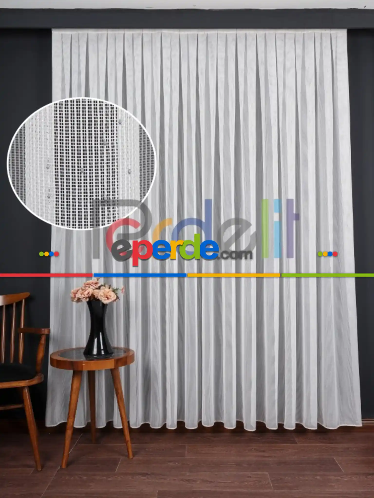 Kare File Dokulu Tül Perde - Yıkanabilir Gramajlı Kumaş