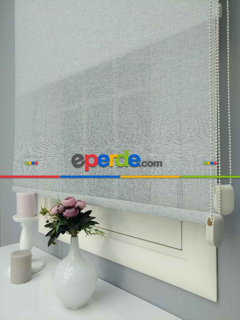 2025 Sezonu - Çiftli Sistem Naturel Keten Tül Stor- Mavi Grimsi