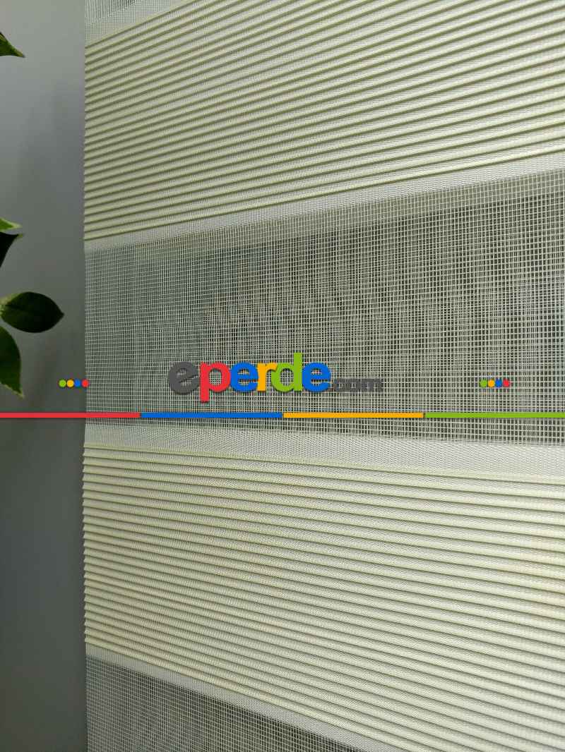 Mutfak Zebra Perde - Krem Renk, Yüksek Kalite İnce Plise Zebra Perde - Kornişe Kolay Montaj Ayağı Seçenekli - Standart Metal Kasalı