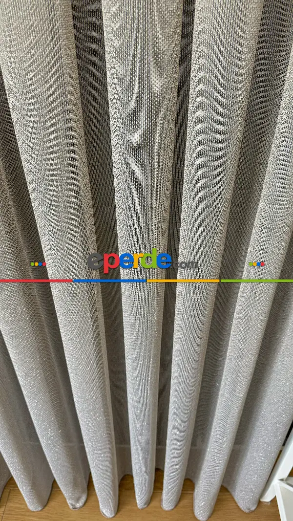 Salon - Gold Altın Keten Gümüş Simli Tül Perde - Ağır Gramajlı Premium