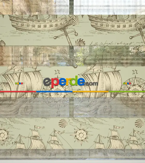 Genç Odası - Denizci Desenli Baskılı Zebra Perde- Çok Renkli 2