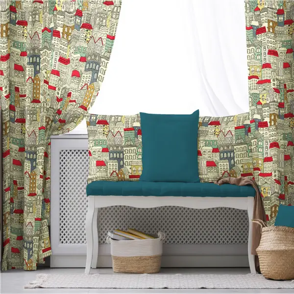 Ev Desenli Fon Perde Evim 388 Kumaşı Kalındır Duck Bezi Değildir
