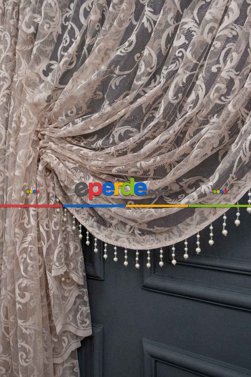 Vizon Bej Açık Kahverenk Renk Desen Şal Model Tül Kruvaze Yanki Tül