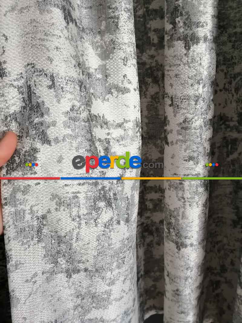 Patine Desenli Gri Desenli Jakar Fon Perde - Gri-füme-antrasit