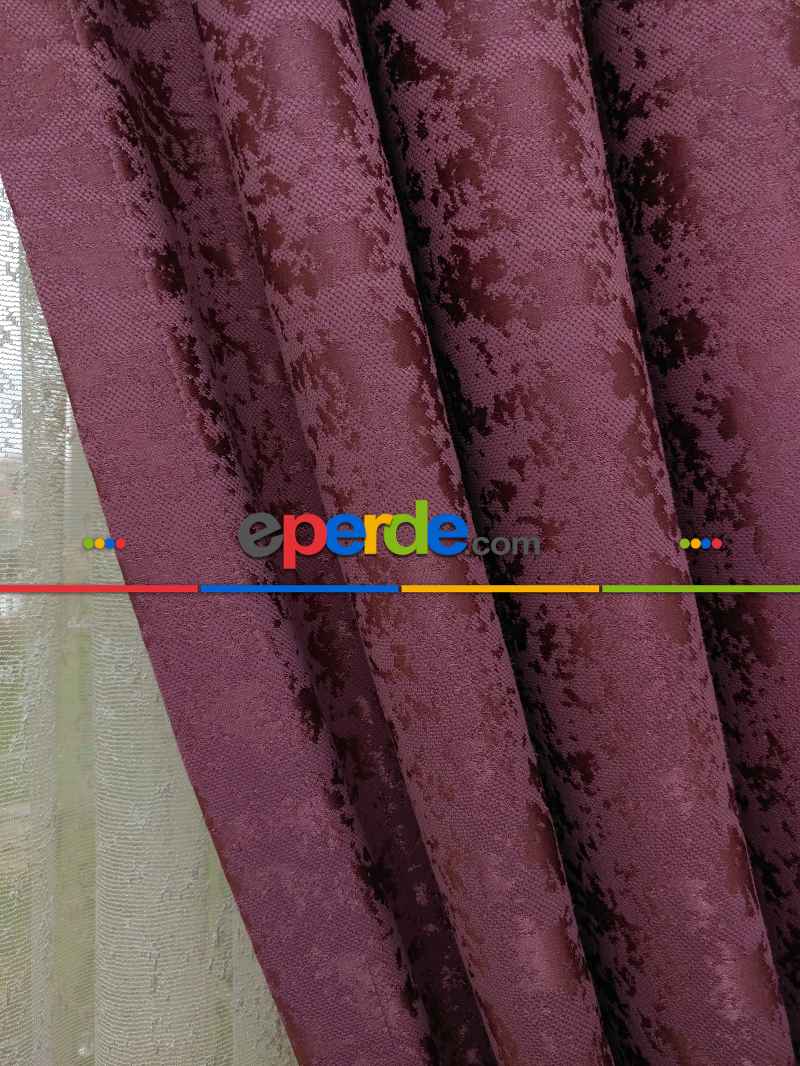 Koyu Gül Rengi Rengi Kendinden Desenli Jakar Fon Perde (285 En)- Gül Kurusu