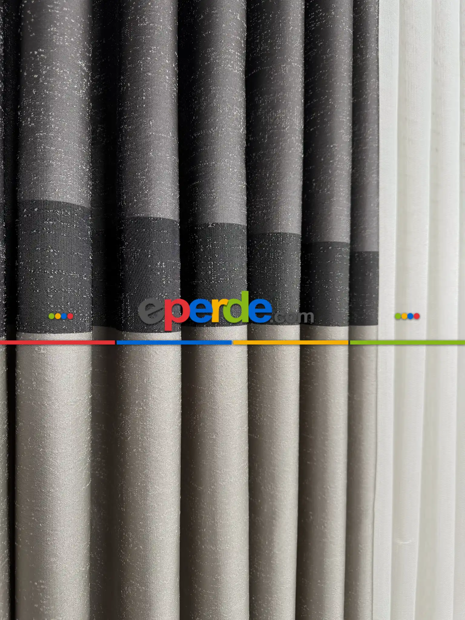 Salon - Gri Kum Beji Jakar Dokuma Fon Perde, Parlak Zemin