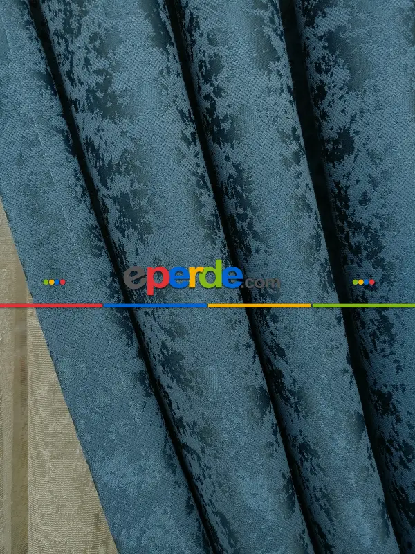 Yatak Odası - İndigo Duz Jakar Fon Perde (150)- Mavi Doymamış