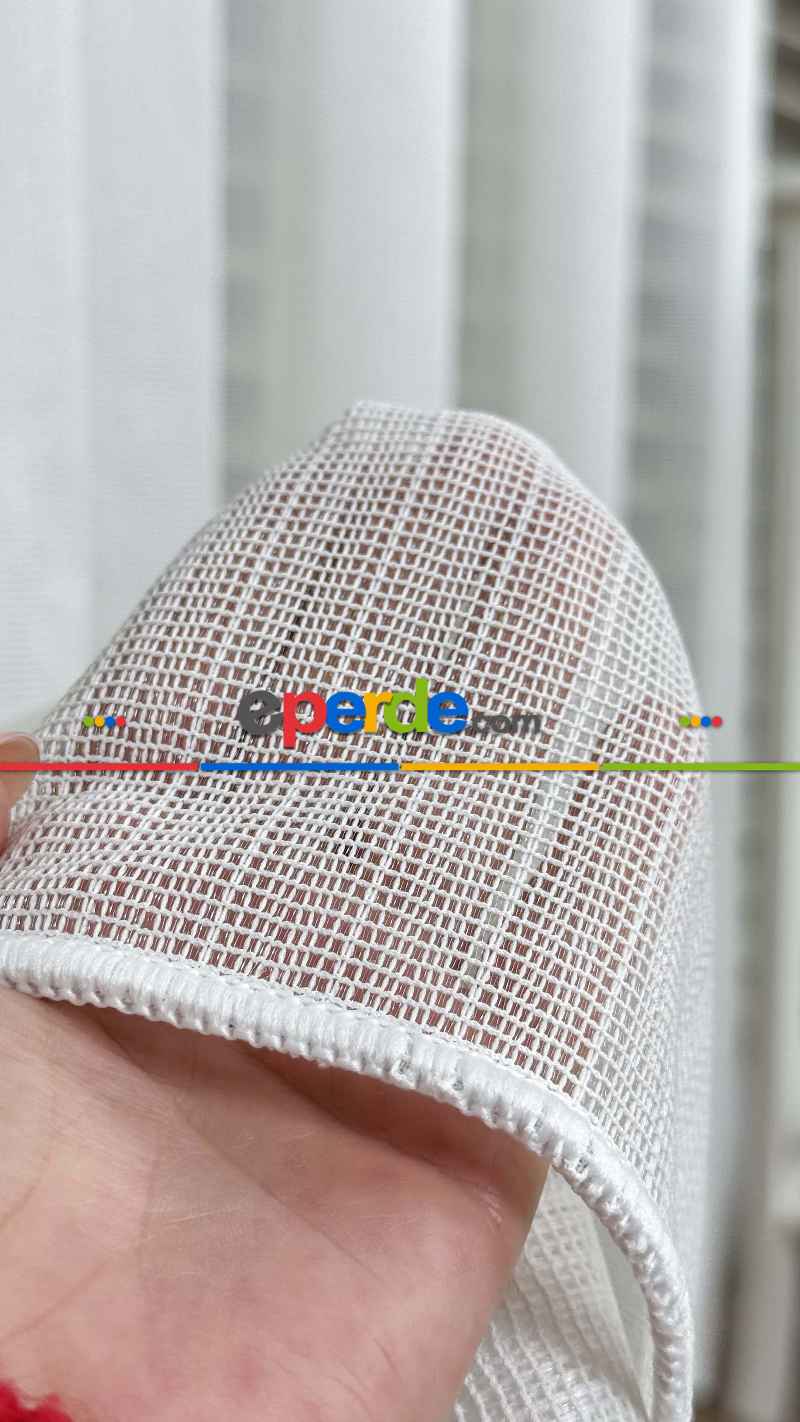 Brillant Ekru Hafif Simli File Tül Perde, Büzgü Ekstraforlu