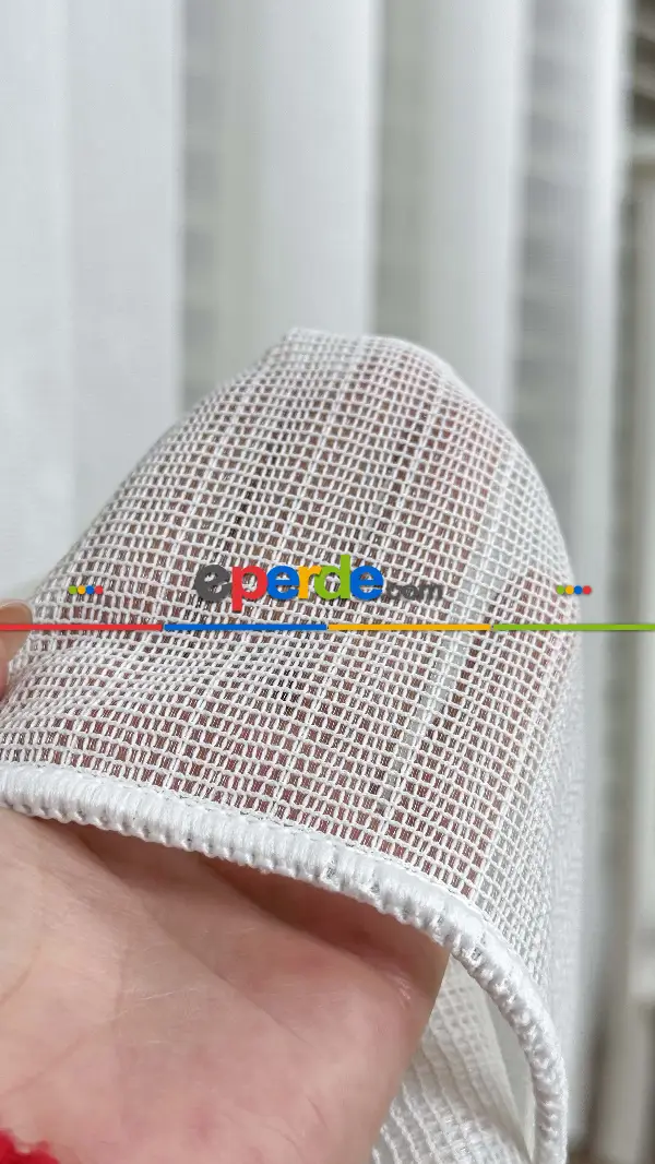 Brillant Ekru Hafif Simli File Tül Perde, Büzgü Ekstraforlu