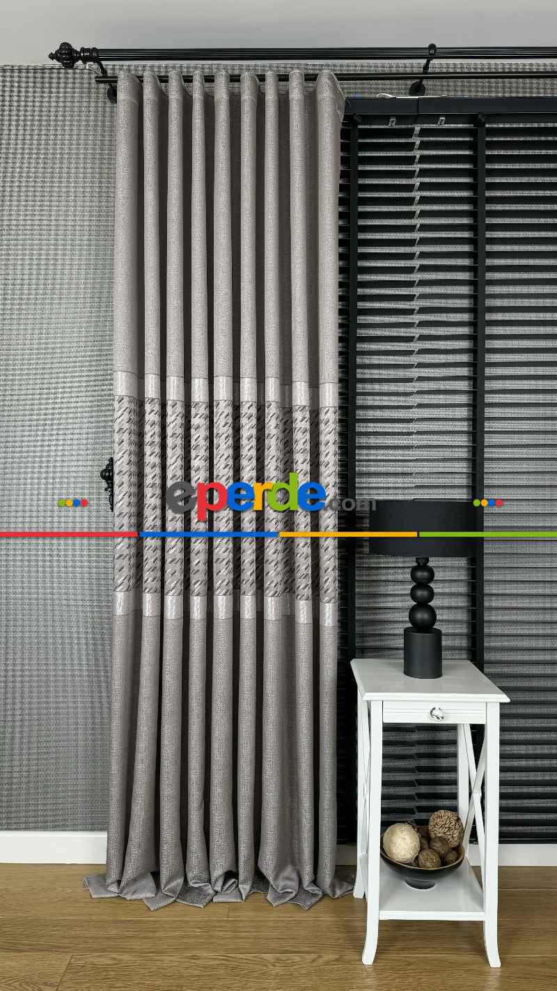 Gül Kurusu Fon Perde, Parlak Zemin, Kazayağı Desenli, Jakar Dokuma