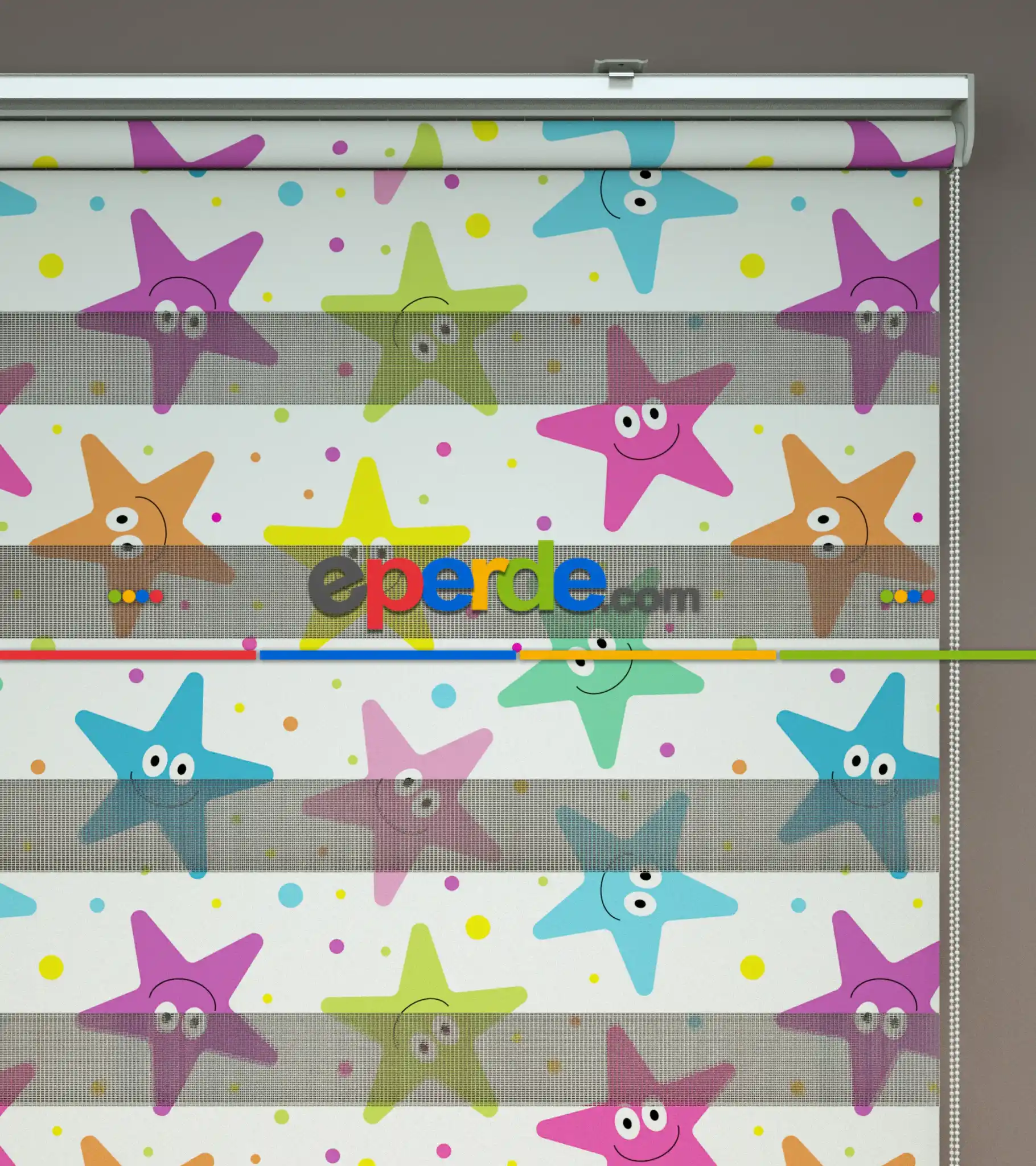 Yıldız Desenli Baskılı Zebra Perde- Çok Renkli