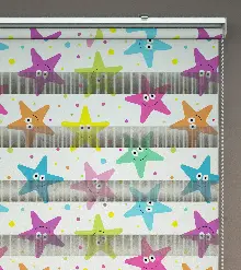 Yıldız Desenli Baskılı Zebra Perde- Çok Renkli