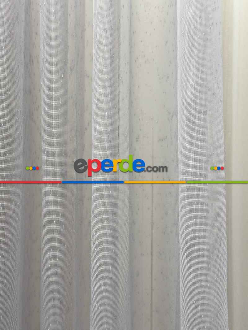 Gri Keten Noktalı Tül Perde, Premium Seri, Kurşunlu Tül