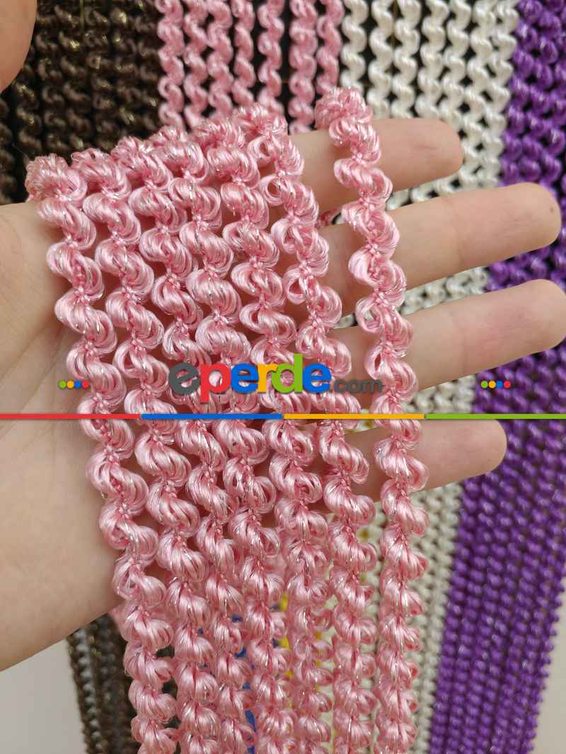 Pembe Rengi İp Perde Duble Bukle Serisi- Pembe-gümüş