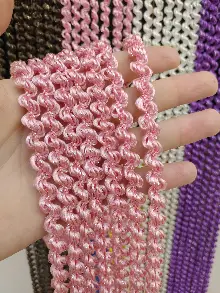 Mutfak İp Perde - Pembe Rengi İp Perde Duble Bukle Serisi- Pembe-gümüş